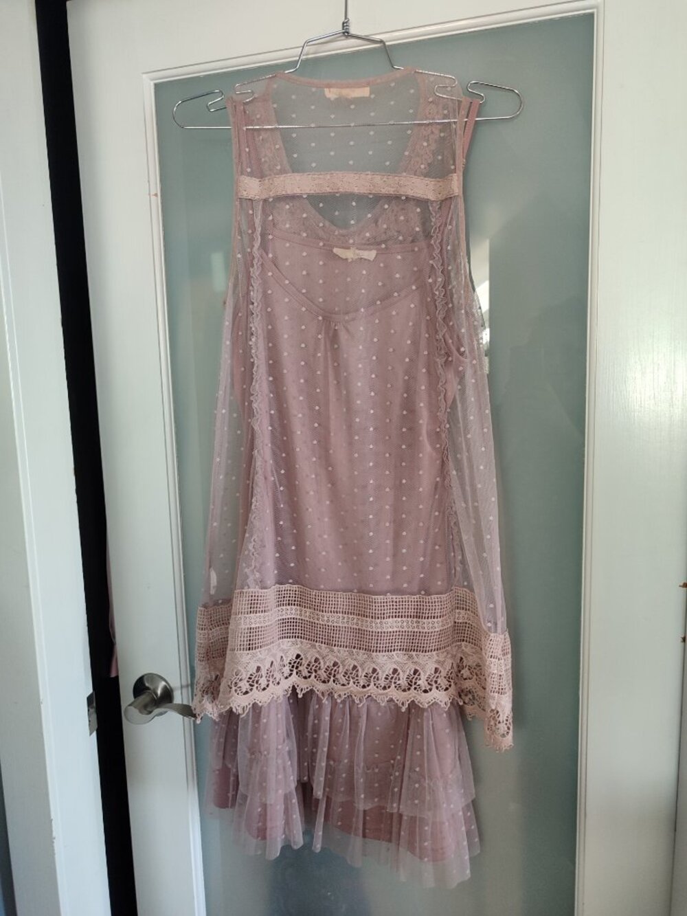 Ryu Whimsical Lace Swiss Dot Tulle Tiered Dress Set Size M - Picture 3 of 13